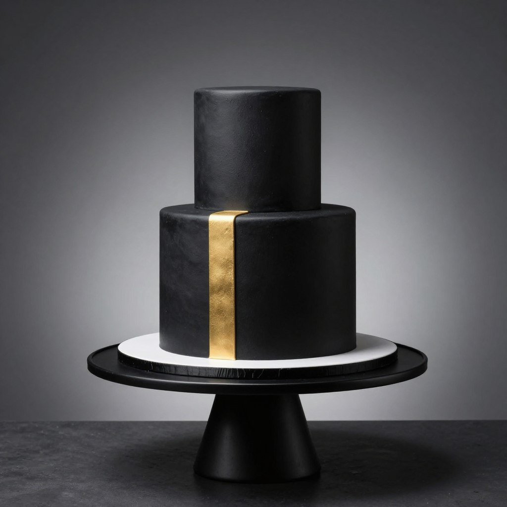 Square minimalist birthday cake for men with matte black finish