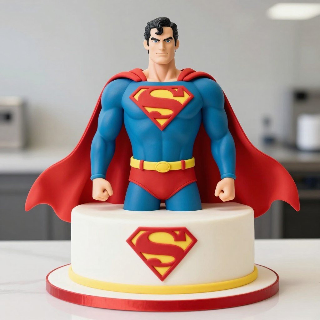 Superman birthday cake with red cape design Superman birthday cake with red cape design