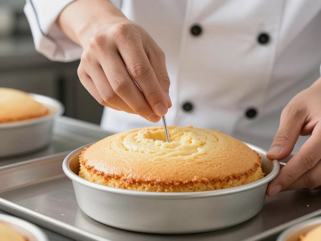 Testing cake doneness with toothpick