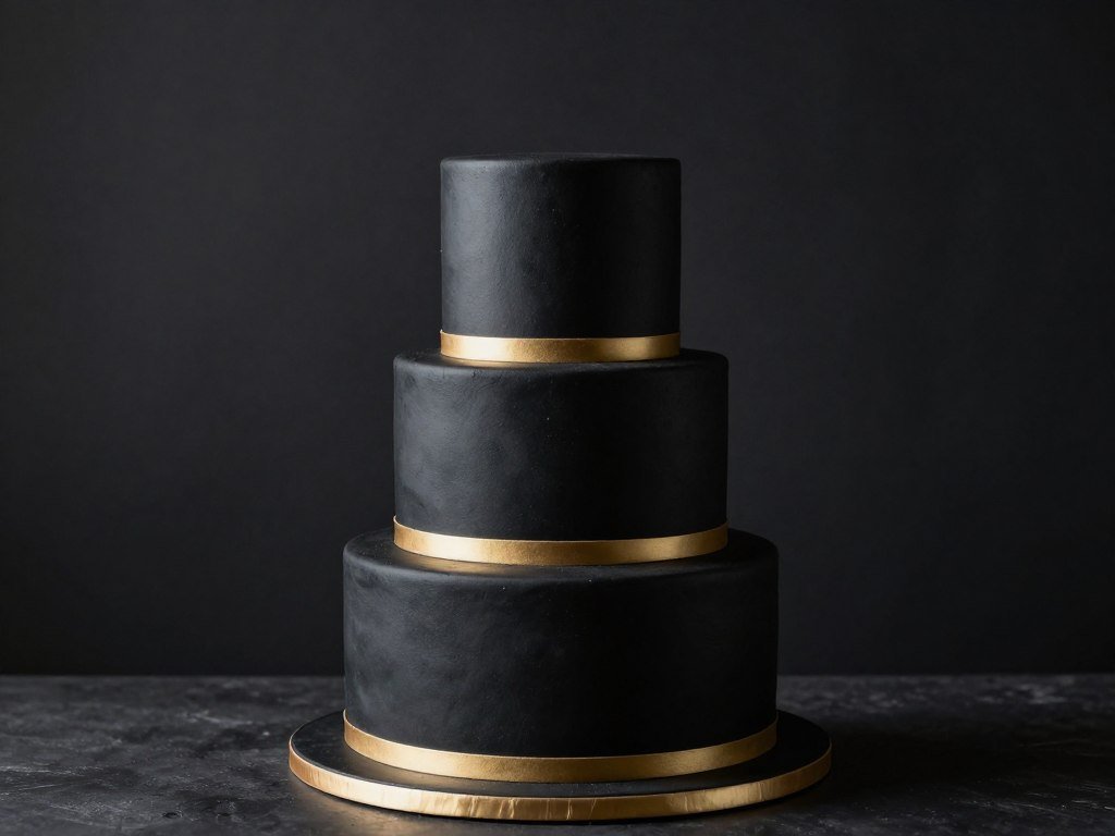 Three-tier matte black cake with minimal elegant design Three-tier matte black cake with minimal elegant design