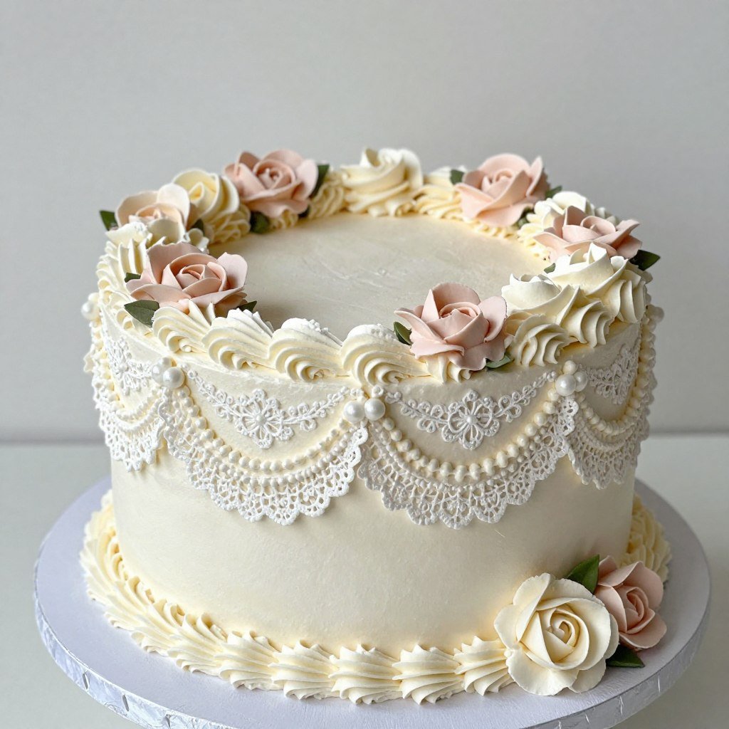 Victorian vintage birthday cake with lace details