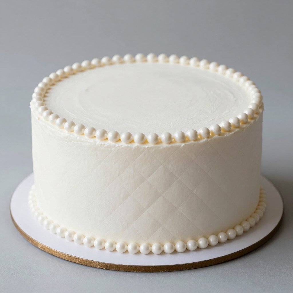 White cake with subtle texture and pearl details White cake with subtle texture and pearl details