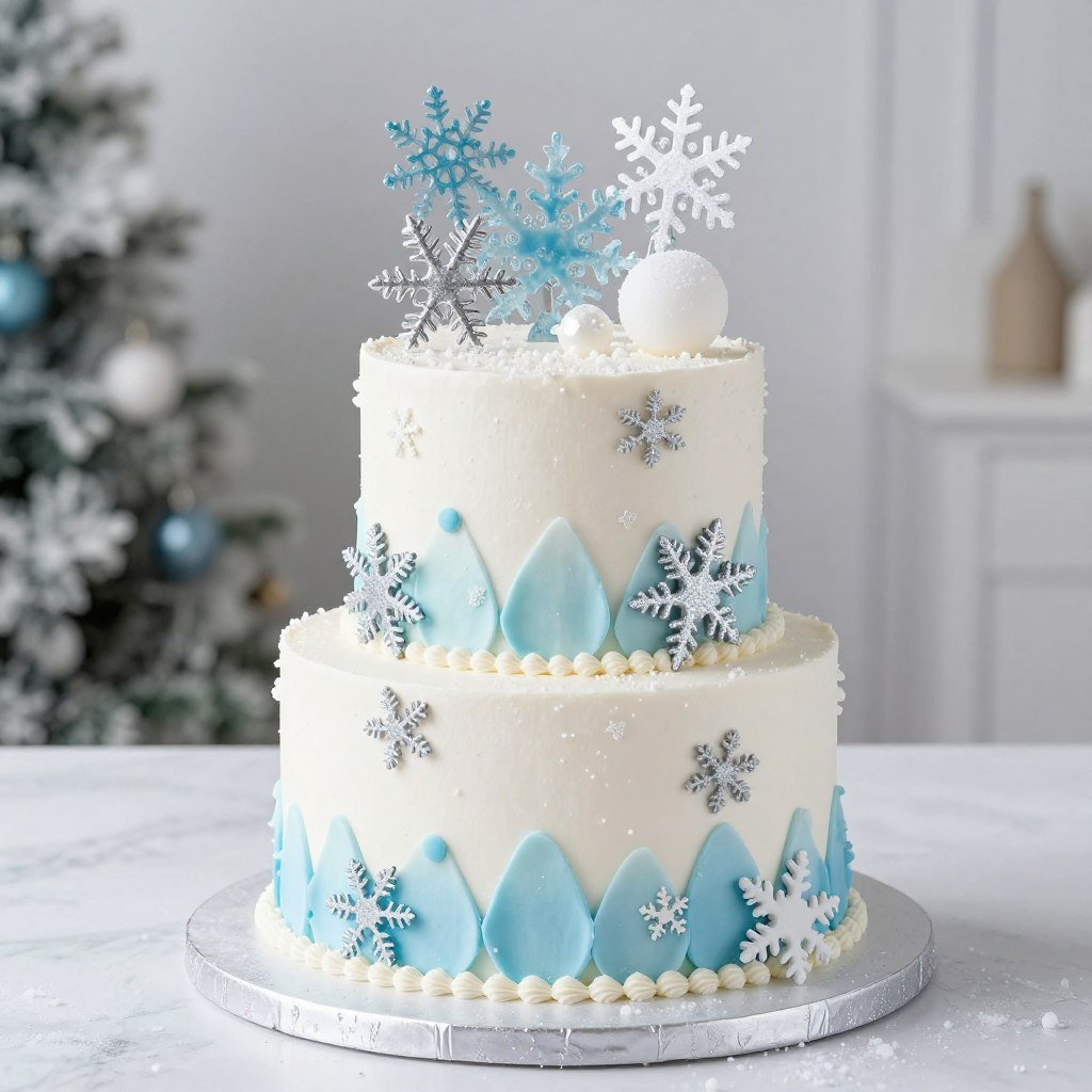 Winter wonderland cake with snowflakes for birthday Winter wonderland cake with snowflakes for birthday