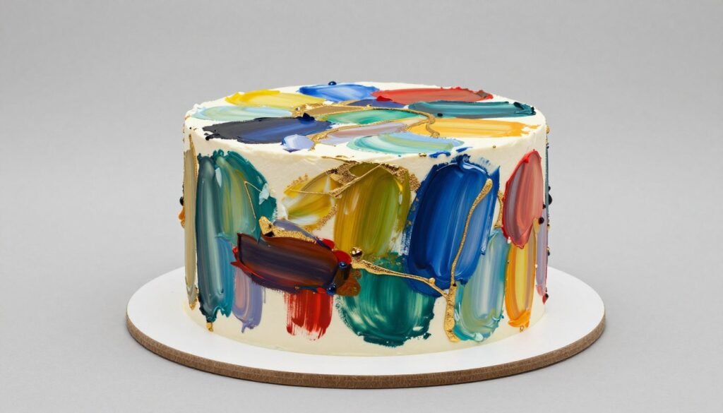 abstract art 50th birthday cake with colorful brush strokes and modern design