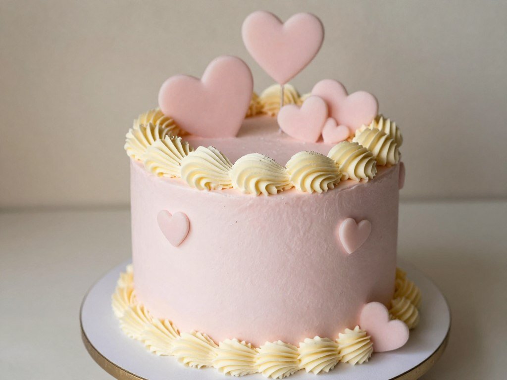 aesthetic birthday cake design in soft pink with heart decorations