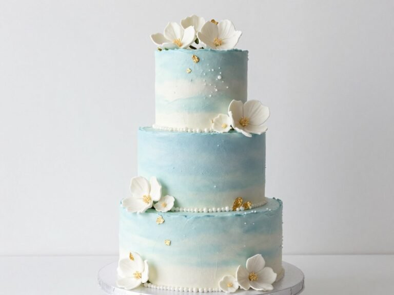 aesthetic blue cake designs girly with pastel frosting and floral accents