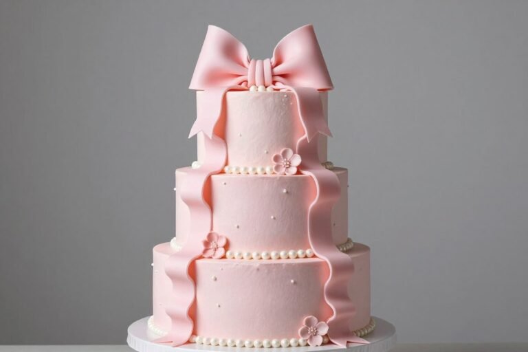 aesthetic bow cake designs girly with pink ribbons and delicate flowers