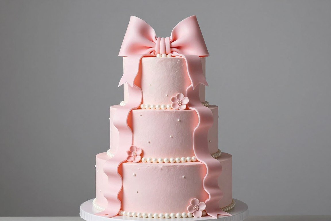 aesthetic bow cake designs girly with pink ribbons and delicate flowers
