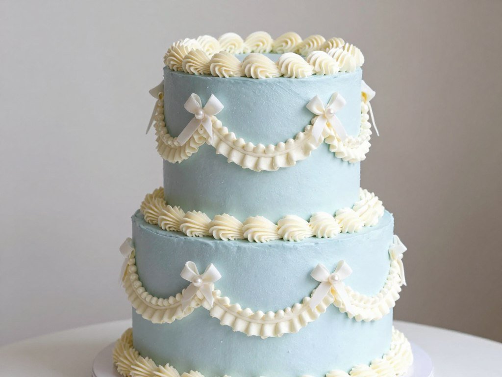 aesthetic cake designs coquette blue with delicate ribbons and pearl accents