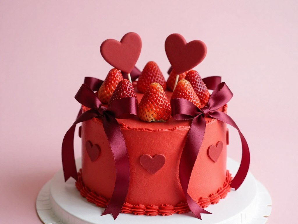 aesthetic cake designs coquette red with satin ribbons and heart decorations