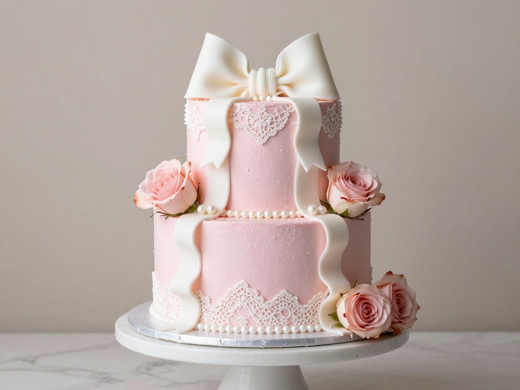 aesthetic cake designs coquette with pink ribbons and vintage details