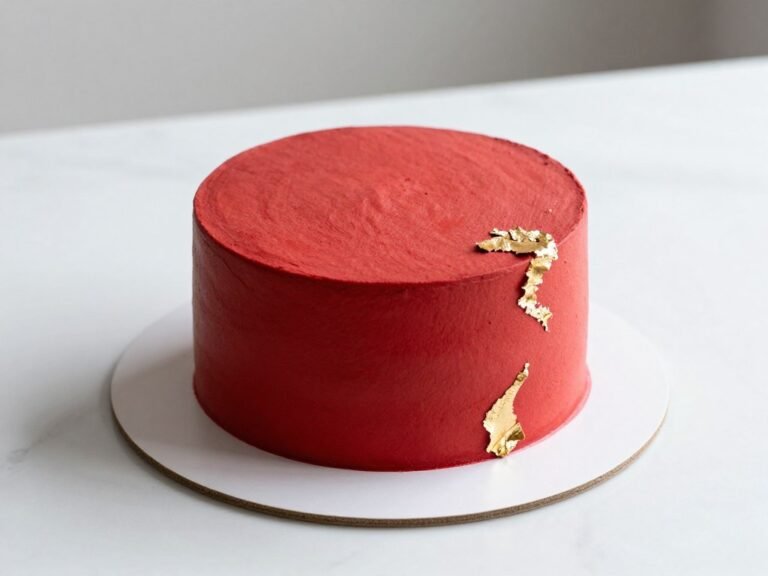 aesthetic cake designs korean red featuring elegant minimalist design with red buttercream and gold accents