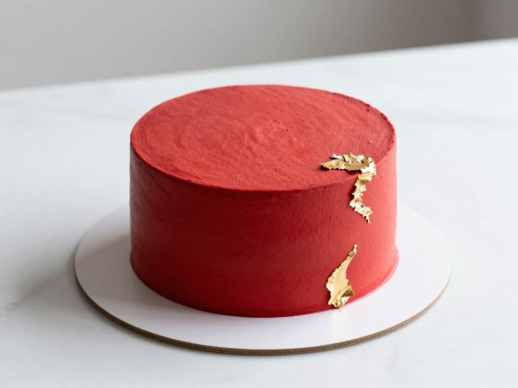 aesthetic cake designs korean red featuring elegant minimalist design with red buttercream and gold accents