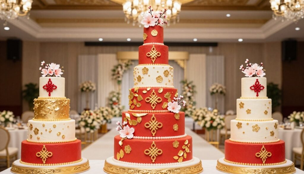 aesthetic cake designs korean red wedding cake with gold accents