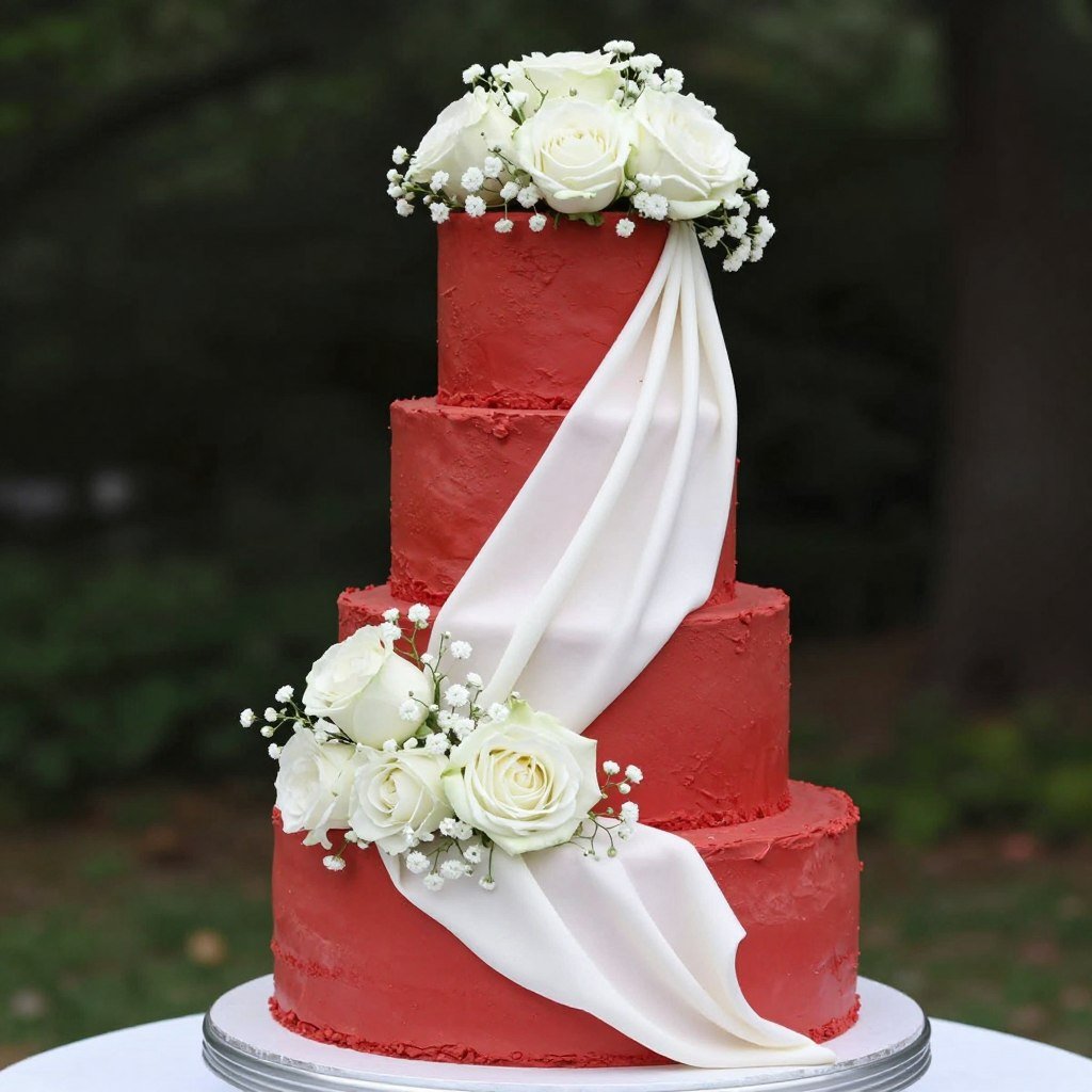 aesthetic cake designs korean red with fresh flower cascade