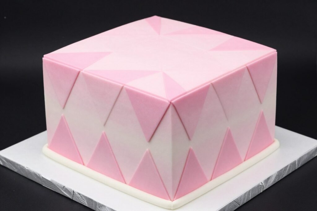 aesthetic cake with triangle patterns in pink shades aesthetic cake with triangle patterns in pink shades