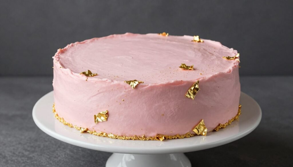 aesthetic chocolate cake with edible gold leaf and pink details