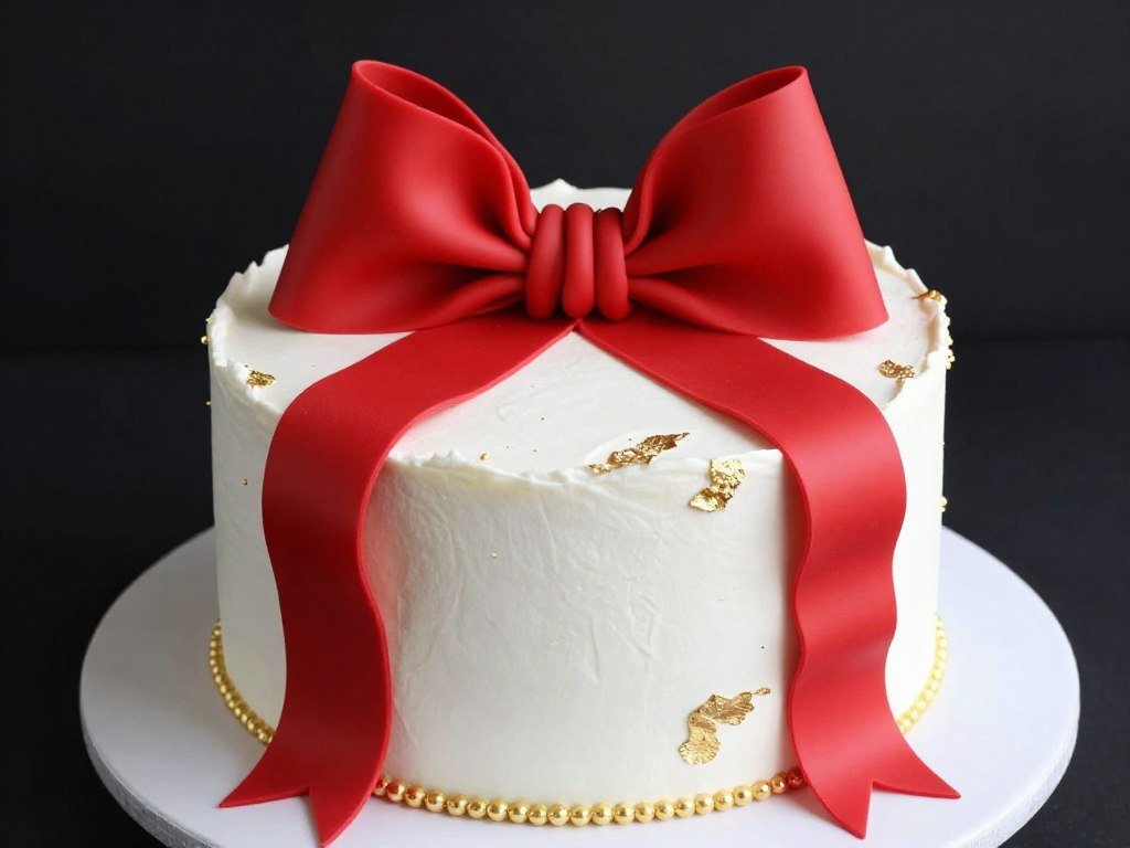 aesthetic girly cake with red bow accent