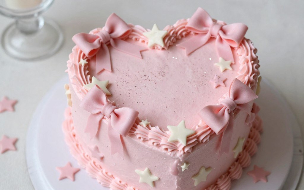 aesthetic heart cake design in coquette pink with stars aesthetic heart cake design in coquette pink with stars