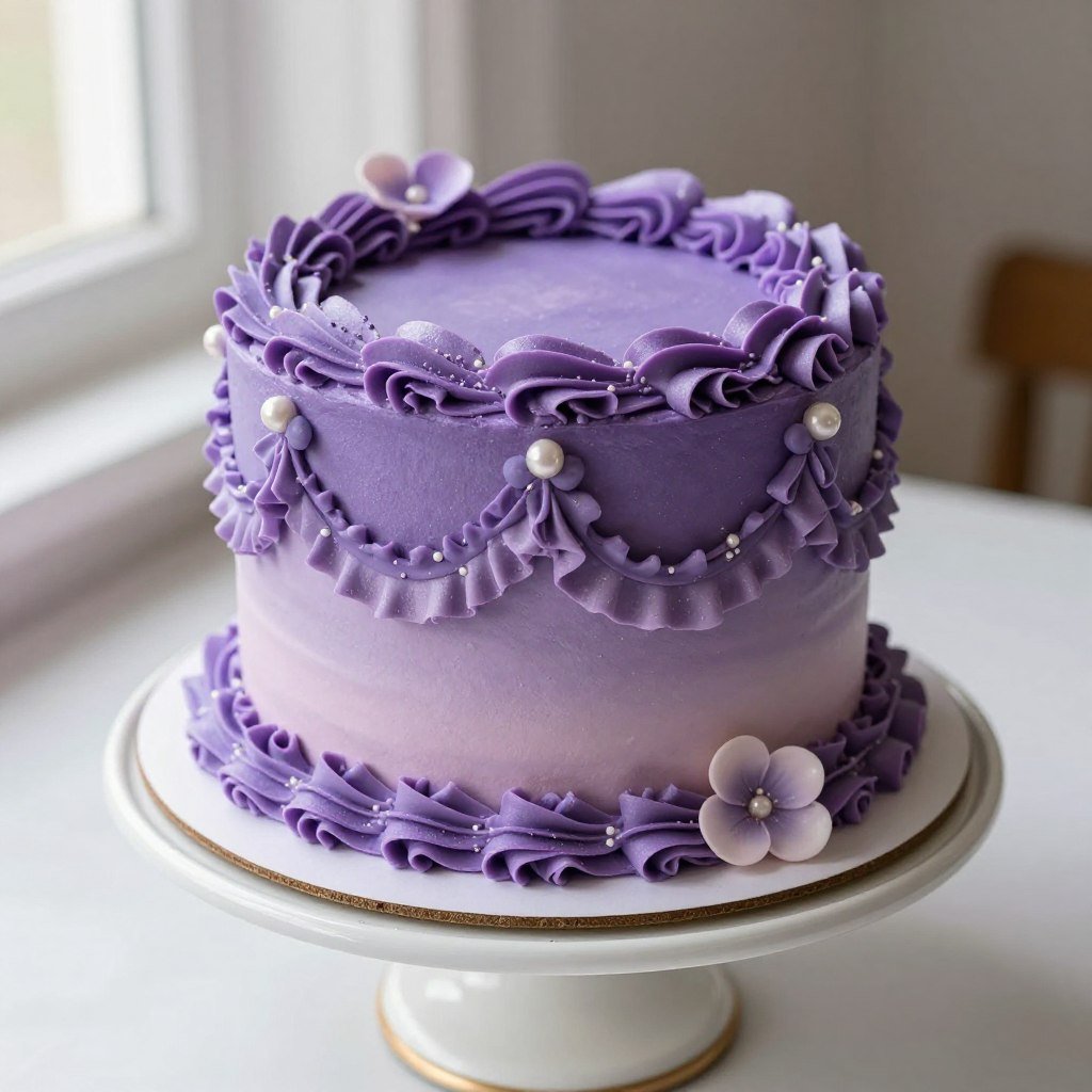 aesthetic purple birthday cake ombre ruffle design
