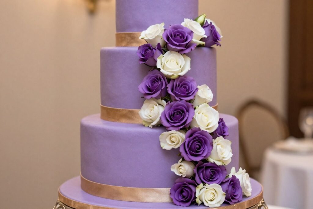 aesthetic purple cake with fresh roses girly design