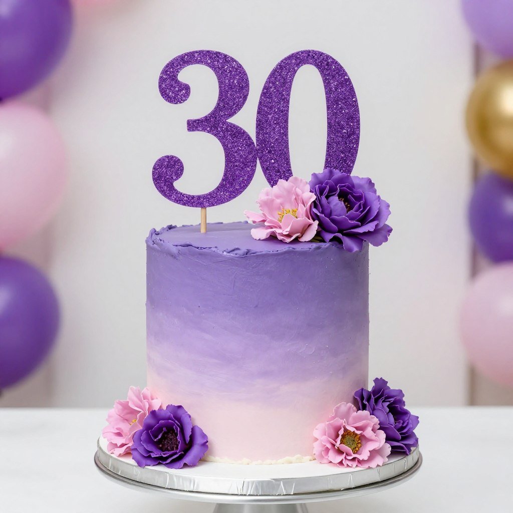 aesthetic purple cake with number topper girly