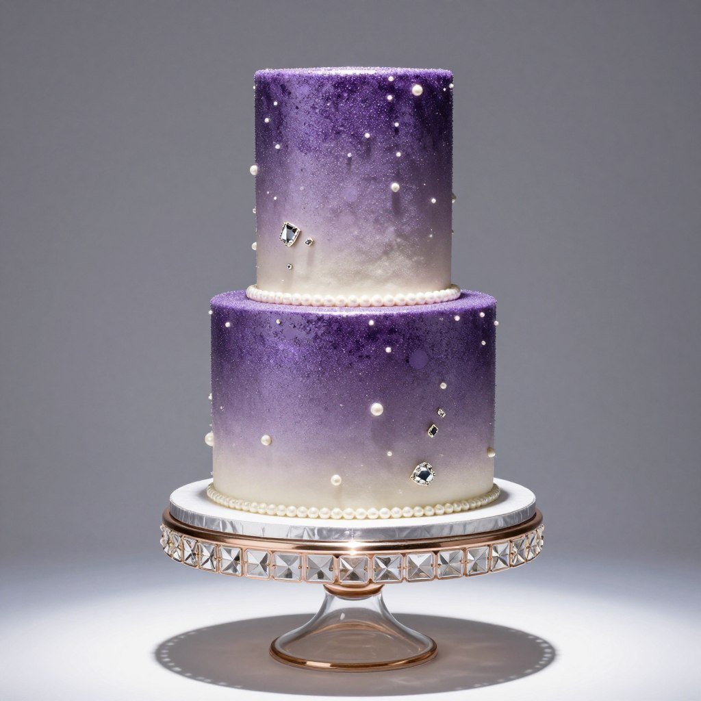 aesthetic purple sparkle birthday cake design