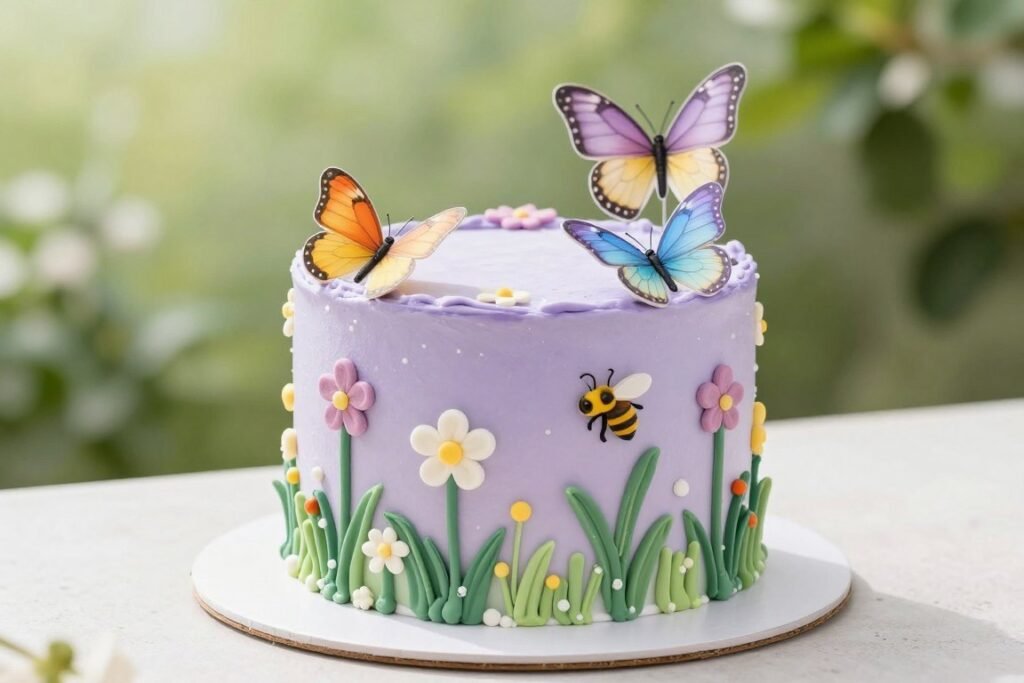 aesthetic purple spring cake girly garden theme
