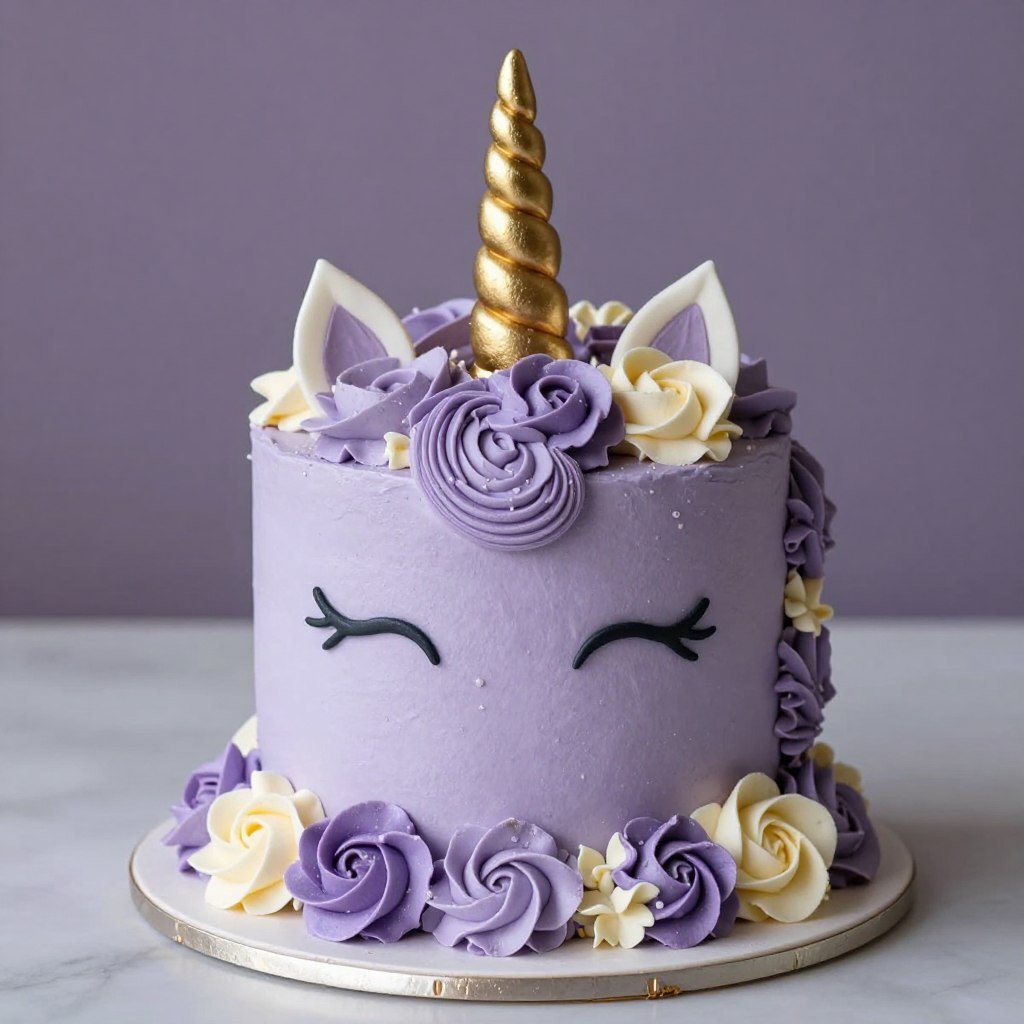 aesthetic purple unicorn cake with flowers