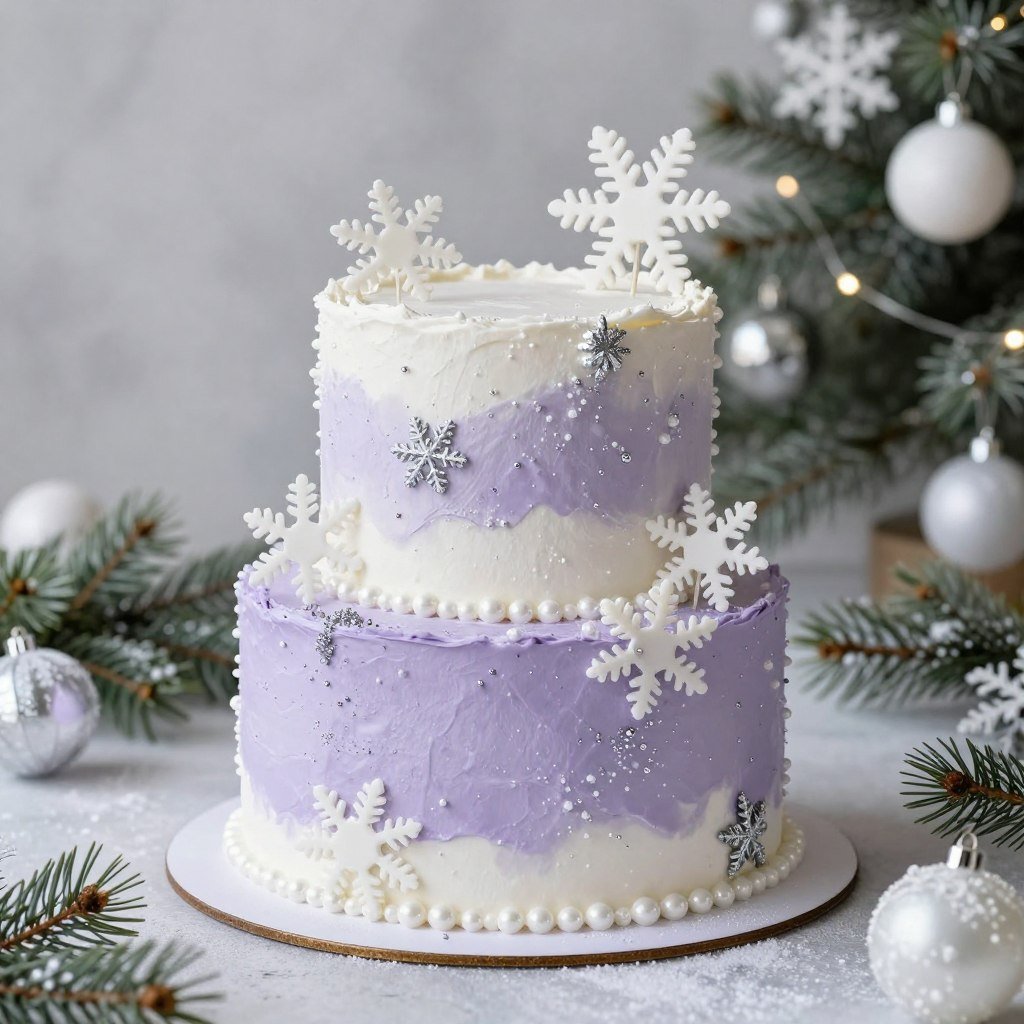 aesthetic purple winter wonderland cake girly