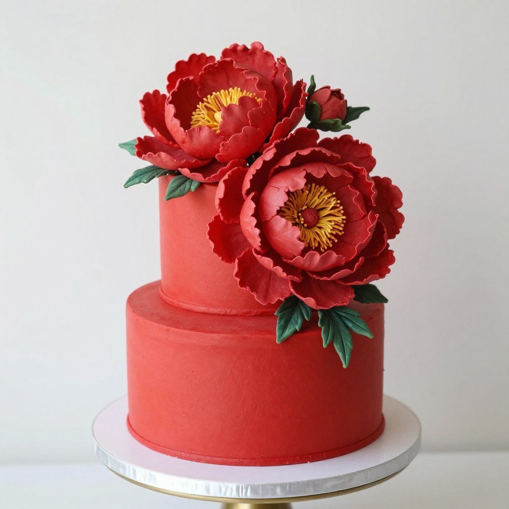 aesthetic red cake with peony flowers aesthetic red cake with peony flowers