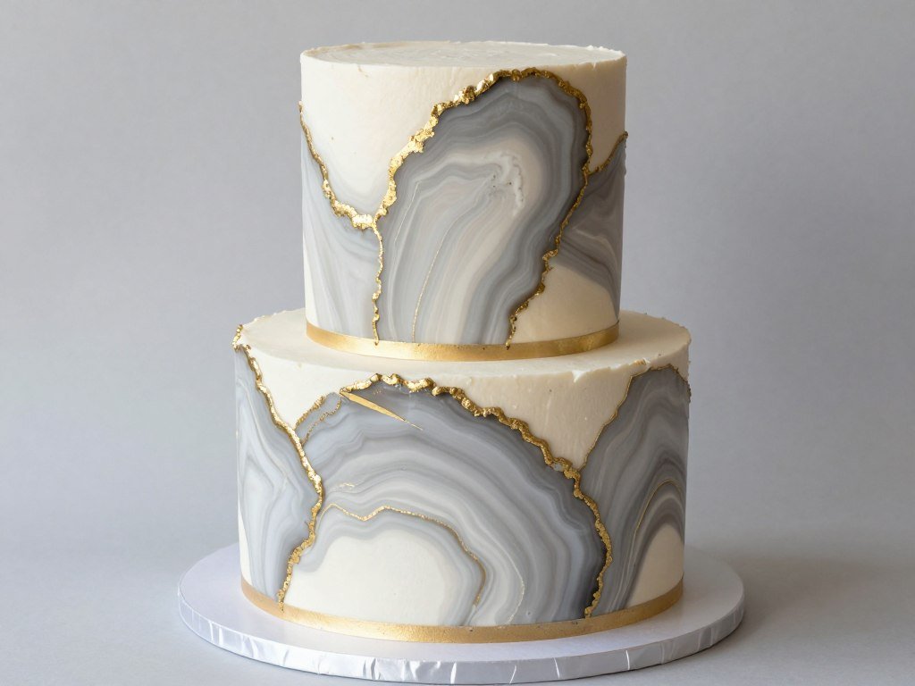 agate slice painted birthday cake natural stone design