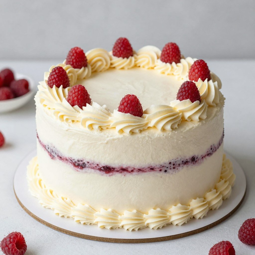 almond vintage cake with raspberry filling