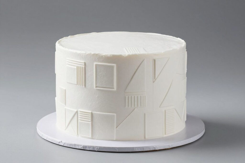 angular white birthday cake with geometric patterns angular white birthday cake with geometric patterns