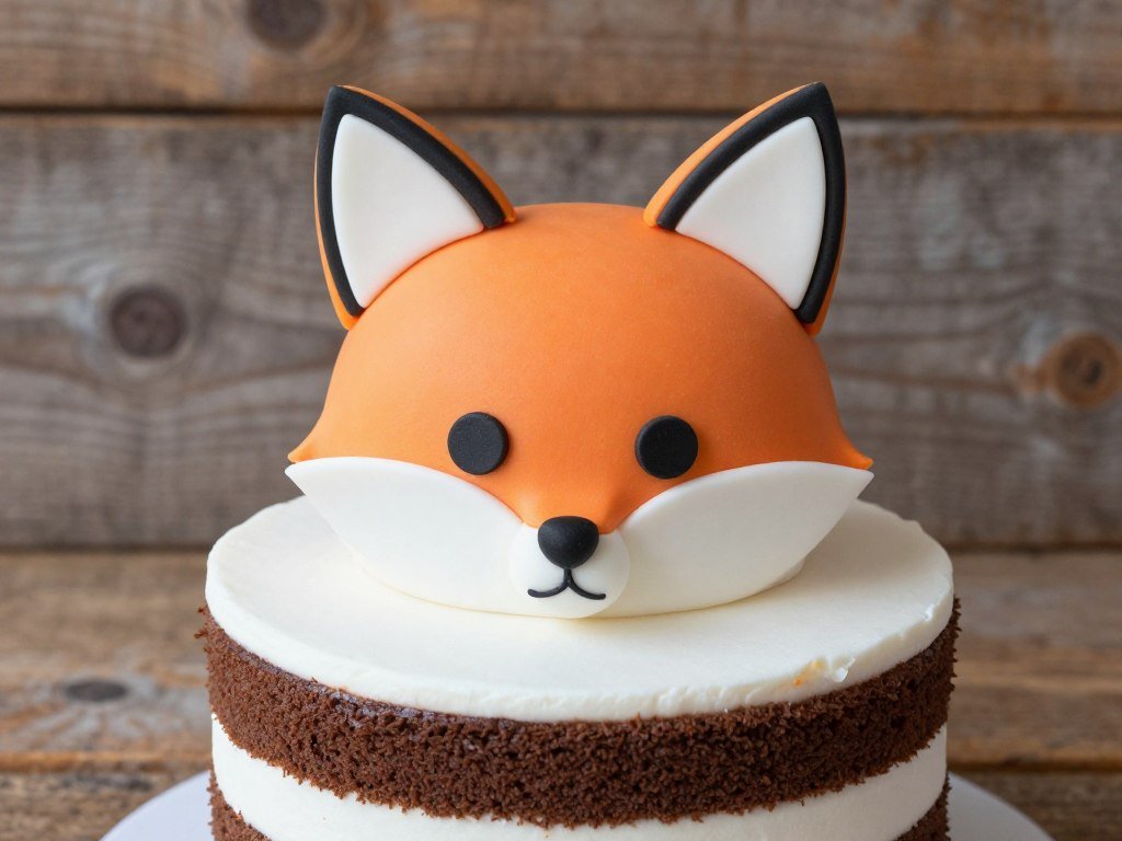 animal themed cake featuring orange fox design with fondant details animal themed cake featuring orange fox design with fondant details