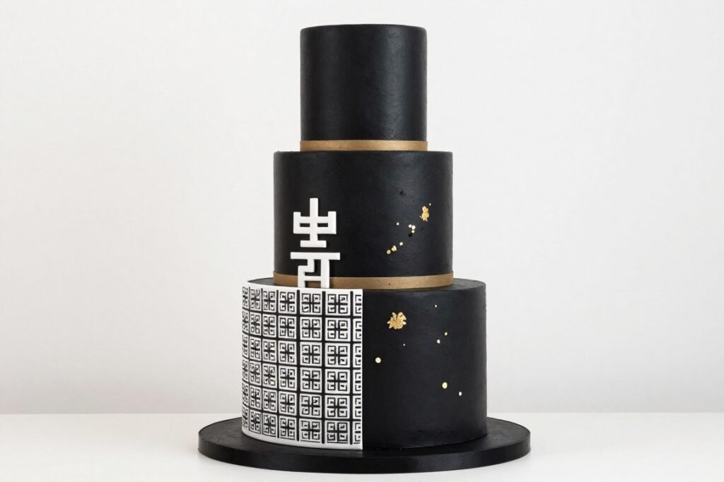 asymmetrical three tier black cake asymmetrical three tier black cake