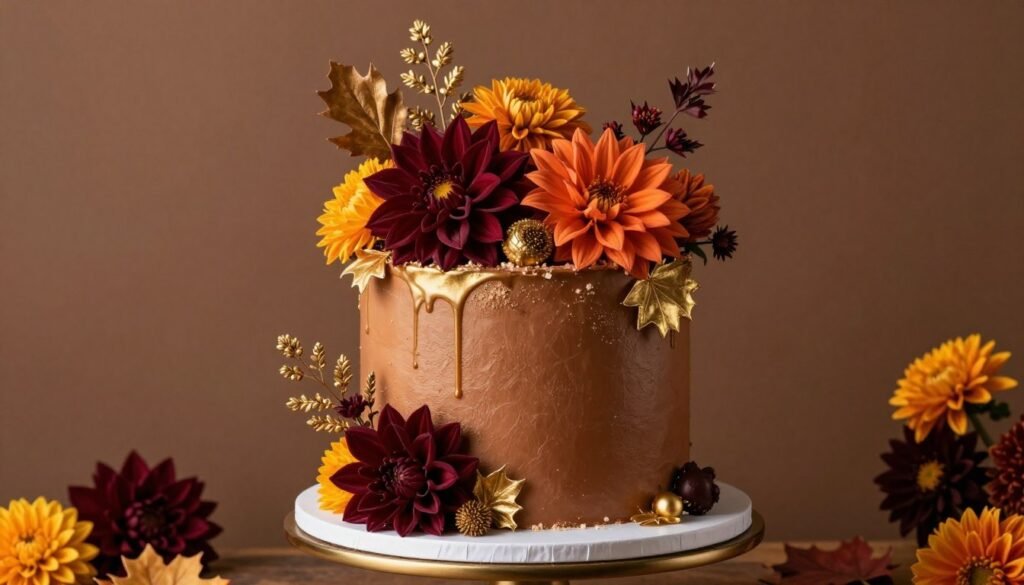 autumn birthday cake with fall flower decorations autumn birthday cake with fall flower decorations