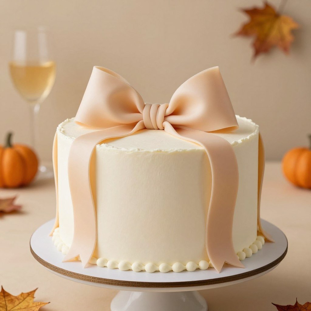 autumn white coquette cake with warm-toned ribbon accents autumn white coquette cake with warm-toned ribbon accents