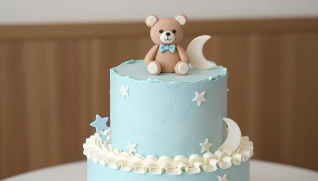 baby blue coquette cake with teddy bear topper baby shower baby blue coquette cake with teddy bear topper baby shower