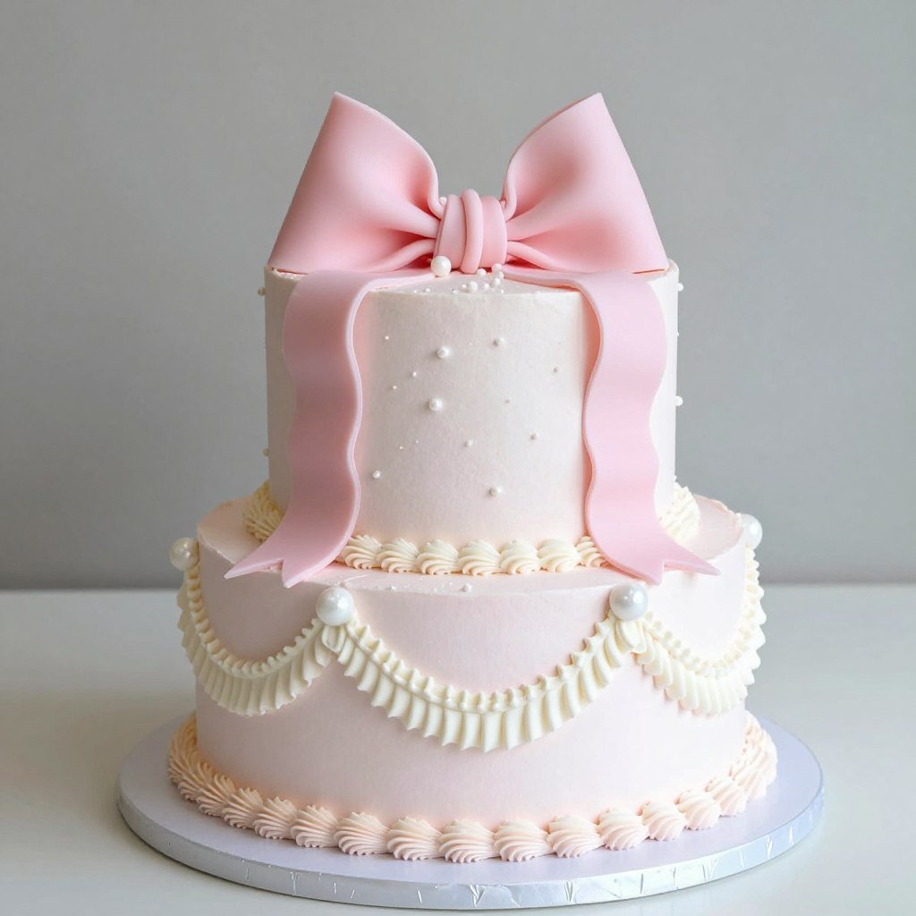 baby pink and white birthday cake