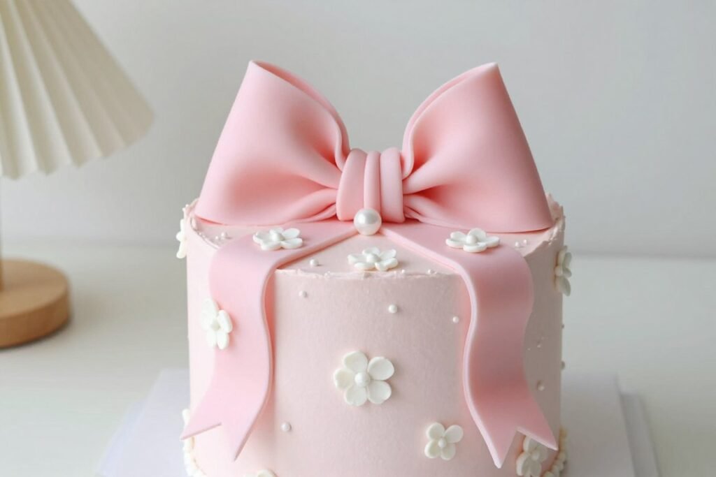 baby pink cake with delicate bow