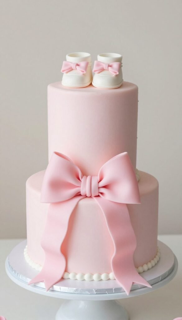 baby shower pink bow cake