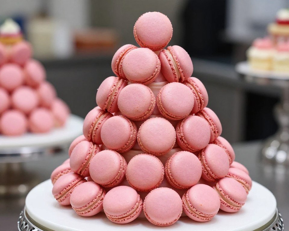 background pink with macaron tower decoration background pink with macaron tower decoration