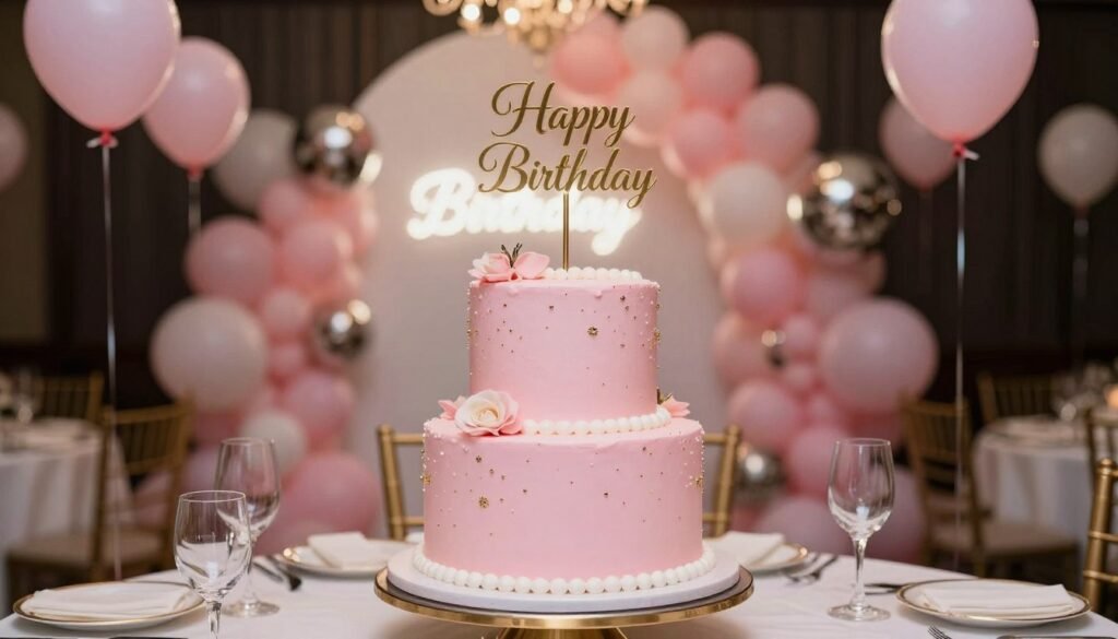 beautiful pink birthday cake display celebration setting beautiful pink birthday cake display celebration setting