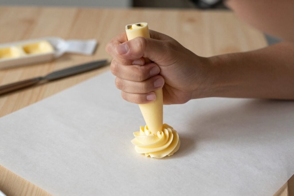 beginner practicing vintage cake piping