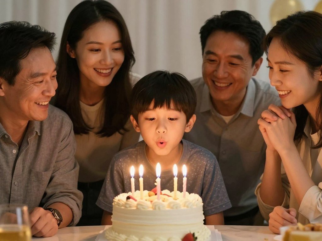 birthday boy blowing out candles family moment birthday boy blowing out candles family moment