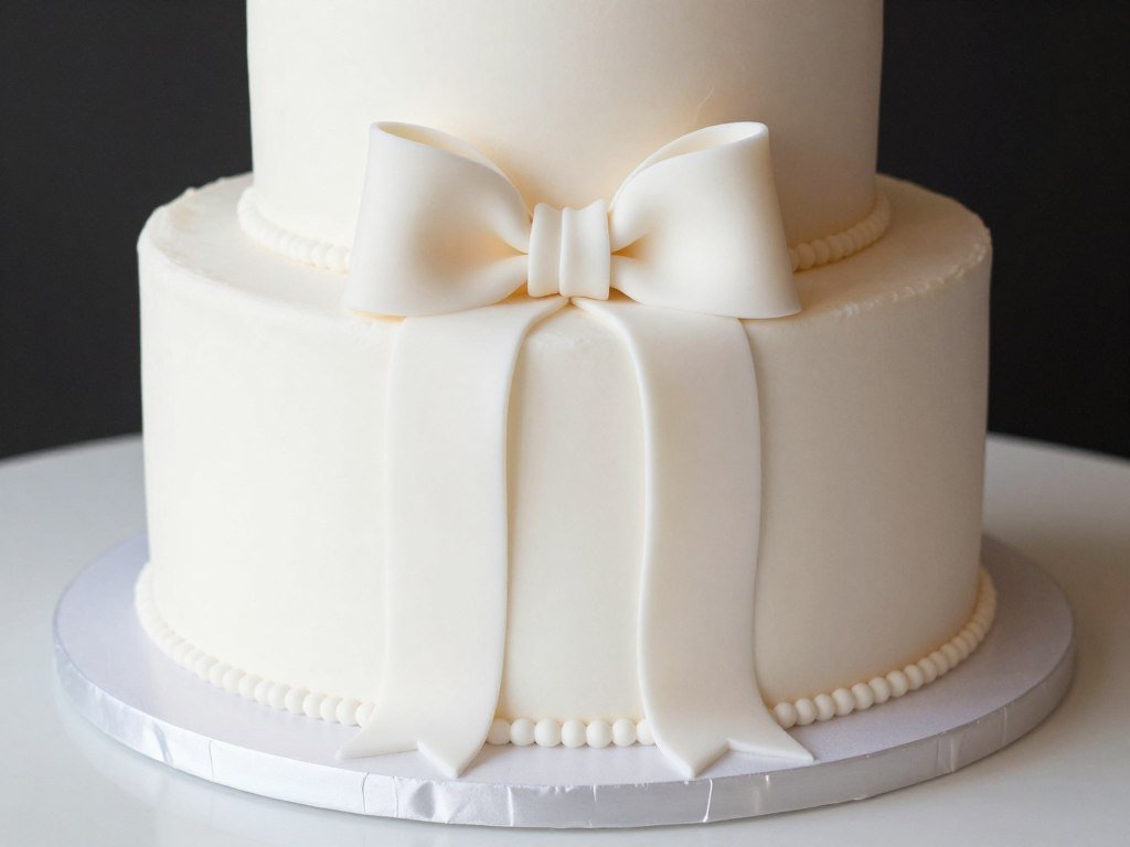 birthday cake adorned with sugar ribbons and bows for elegant presentation