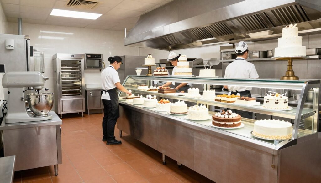 birthday cake background showing professional bakery kitchen birthday cake background showing professional bakery kitchen