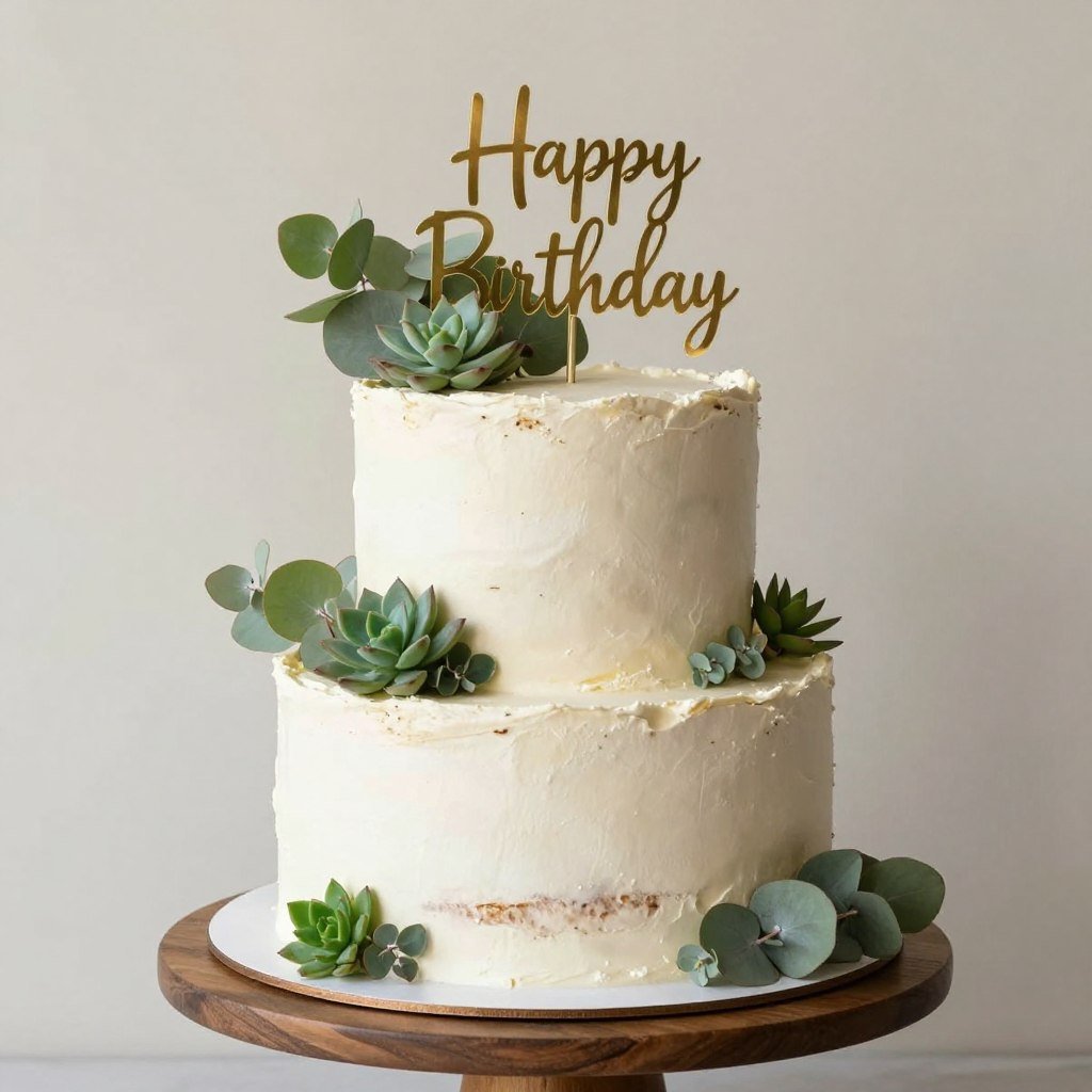 birthday cake decorated with fresh greenery and succulents birthday cake decorated with fresh greenery and succulents