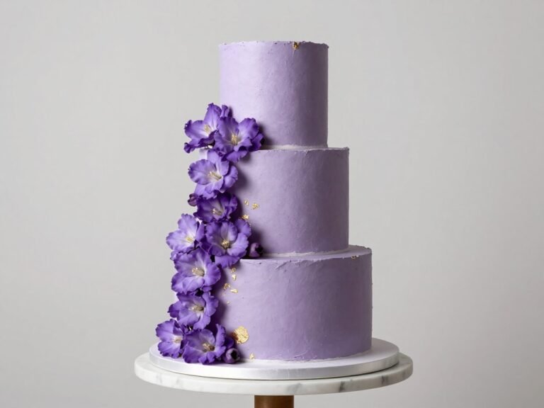 birthday cake designs purple with lavender frosting and gold accents